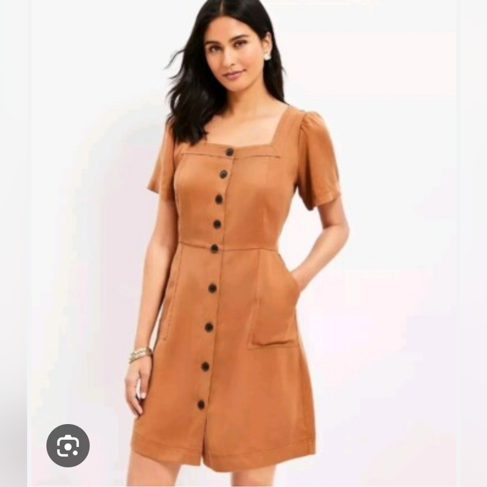 LOFT Emory Square Neck Button Front Pocket Dress Womens Size 8